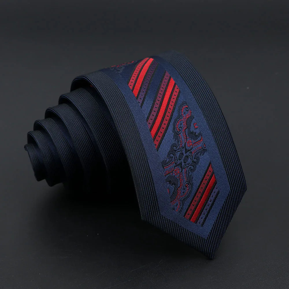 Jacquard Red Grey Necktie 6cm Floral Plaid Patchwork Polyester Male Skinny Party Business Tie Suit Shirt