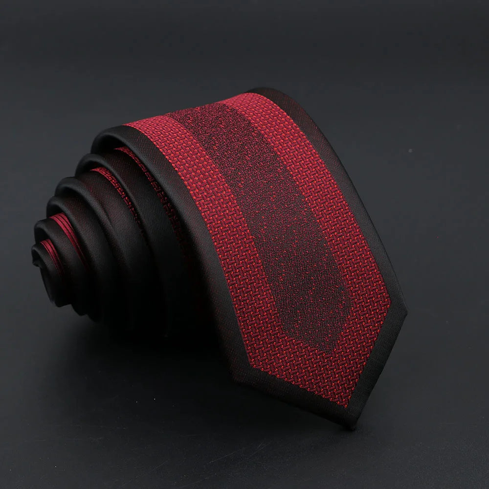 Jacquard Red Grey Necktie 6cm Floral Plaid Patchwork Polyester Male Skinny Party Business Tie Suit Shirt