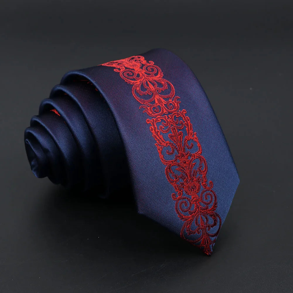 Jacquard Red Grey Necktie 6cm Floral Plaid Patchwork Polyester Male Skinny Party Business Tie Suit Shirt
