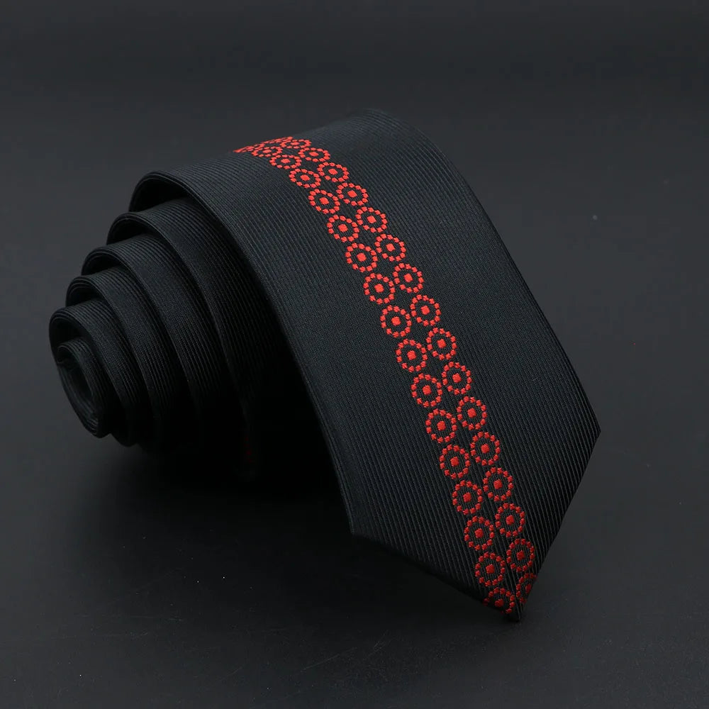 Jacquard Red Grey Necktie 6cm Floral Plaid Patchwork Polyester Male Skinny Party Business Tie Suit Shirt