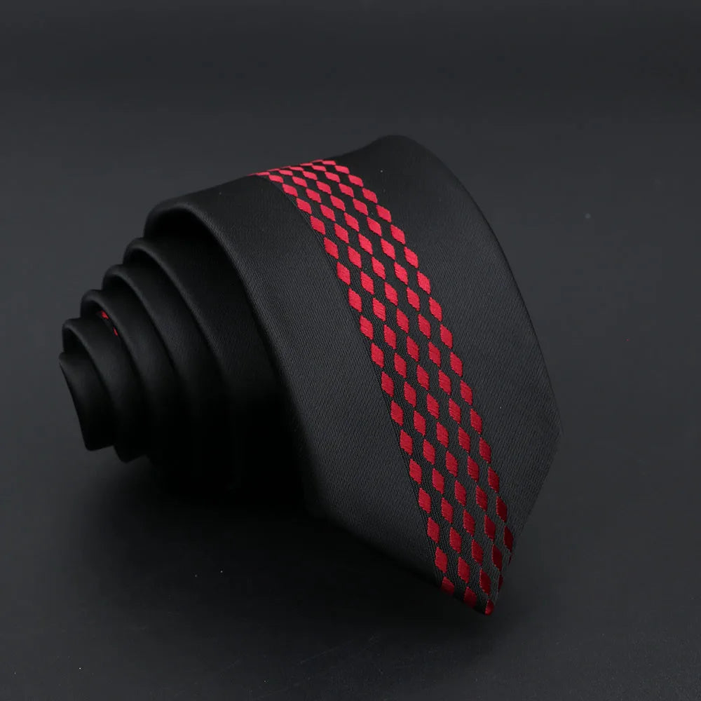 Jacquard Red Grey Necktie 6cm Floral Plaid Patchwork Polyester Male Skinny Party Business Tie Suit Shirt